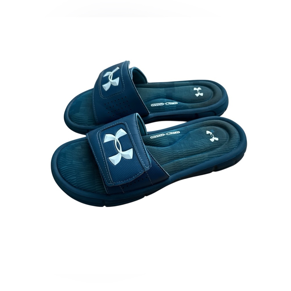Under Armour blue camo logo slides Velcro size 5